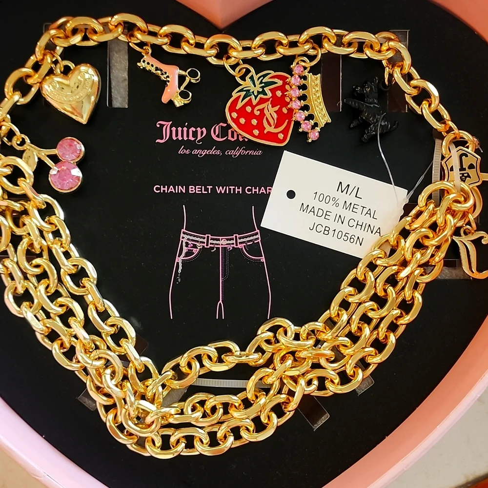 Gold and Pink Statement Belt with Decorative Charms...Juicy COUTURE OR NECKLACE!